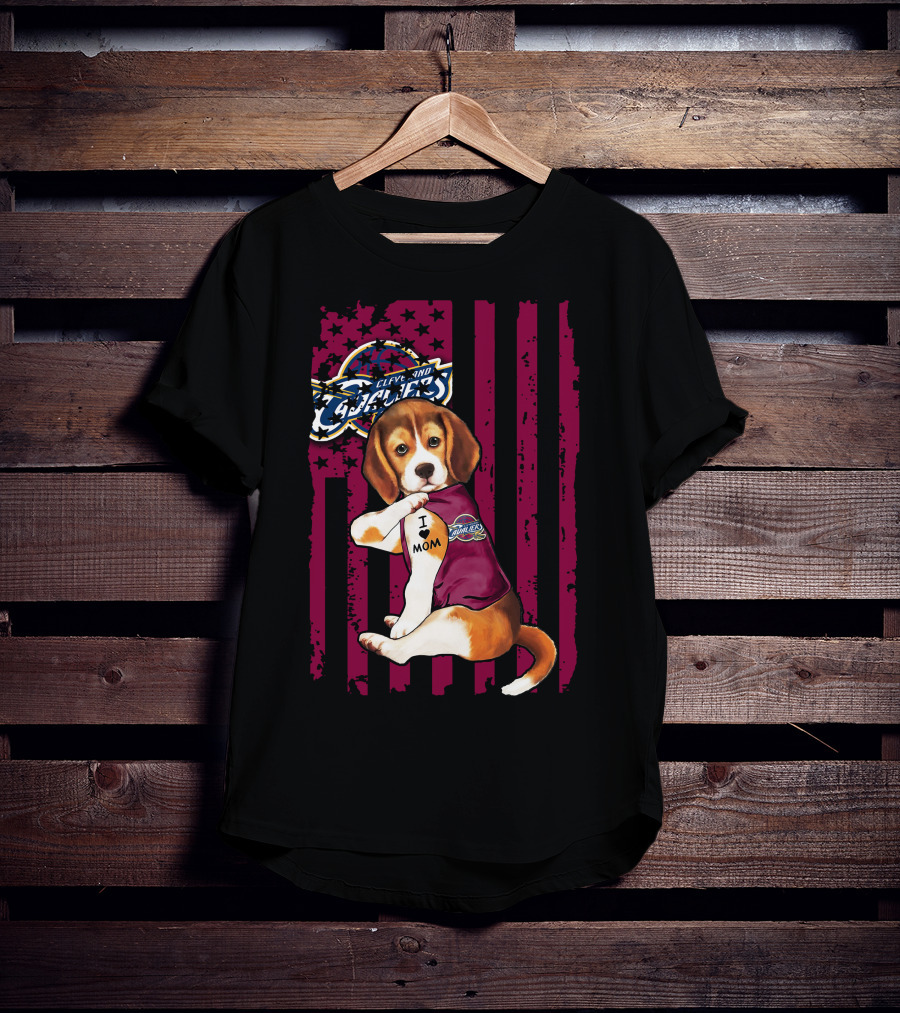 Beagle I Love Mom Cleveland Cavaliers Vintage Flag T-Shirt