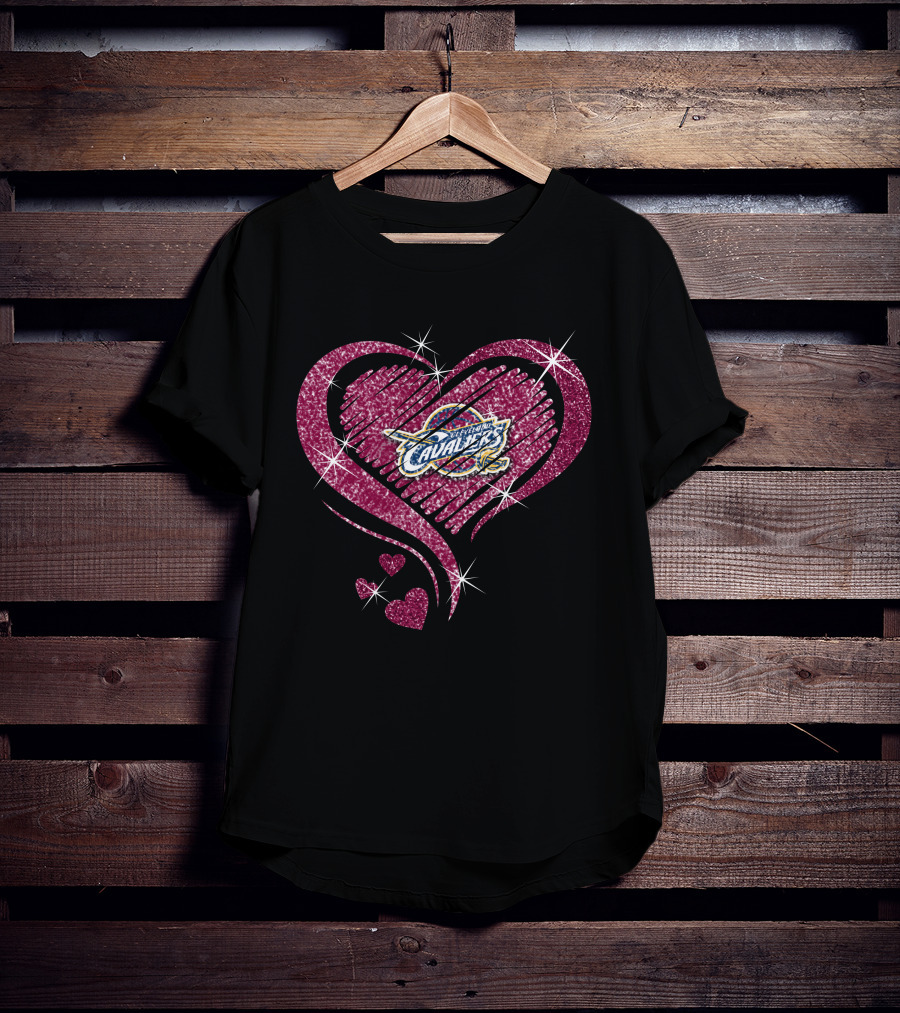 Heart Diamond Cleveland Cavaliers Valentine's Glitter T-Shirt