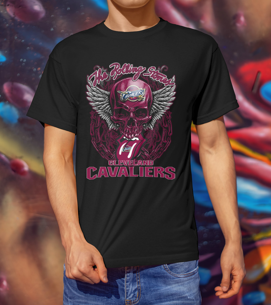 The Rolling Stones Cleveland Cavaliers Skull Winged Logo Mashup T-Shirt