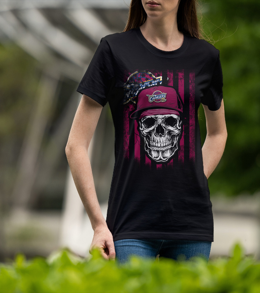 Cleveland Cavaliers Skull With Logo Hat T-Shirt