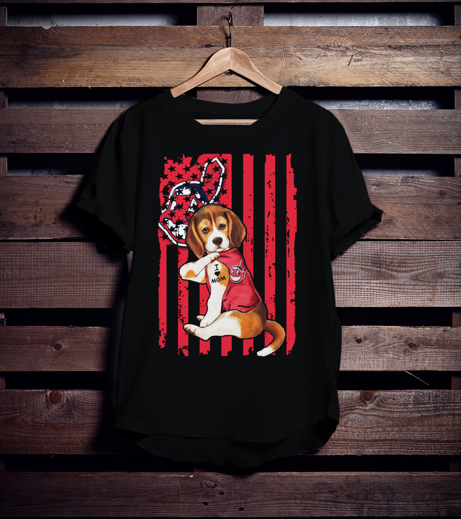 Beagle I Love Mom Cleveland Baseball T-Shirt