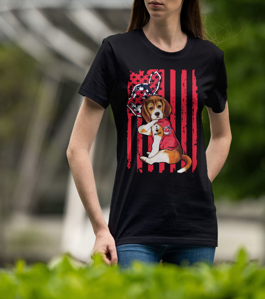 Beagle I Love Mom Cleveland Baseball T-Shirt