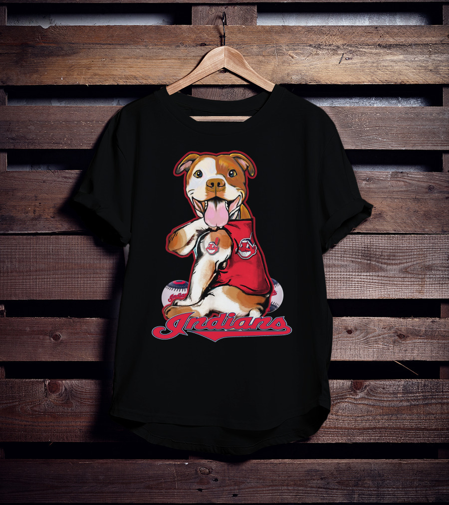 Pittbull Mascot With Cleveland Indians Baseball T-Shirt