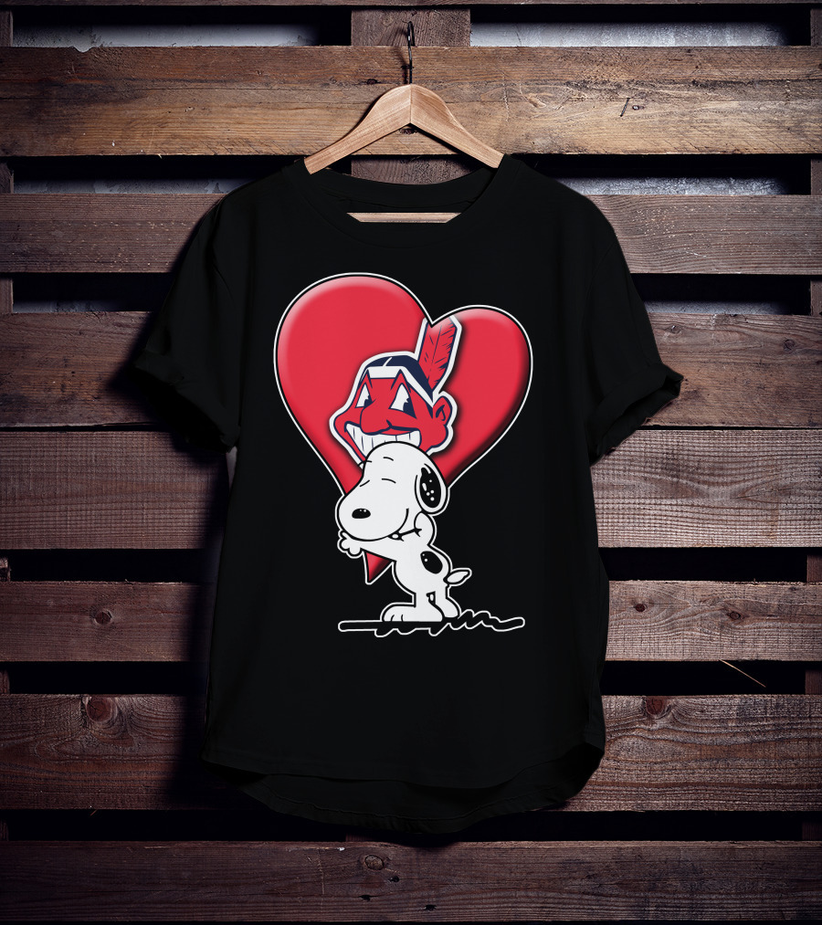 Snoopy Hugging Cleveland Indians Logo Heart T-Shirt
