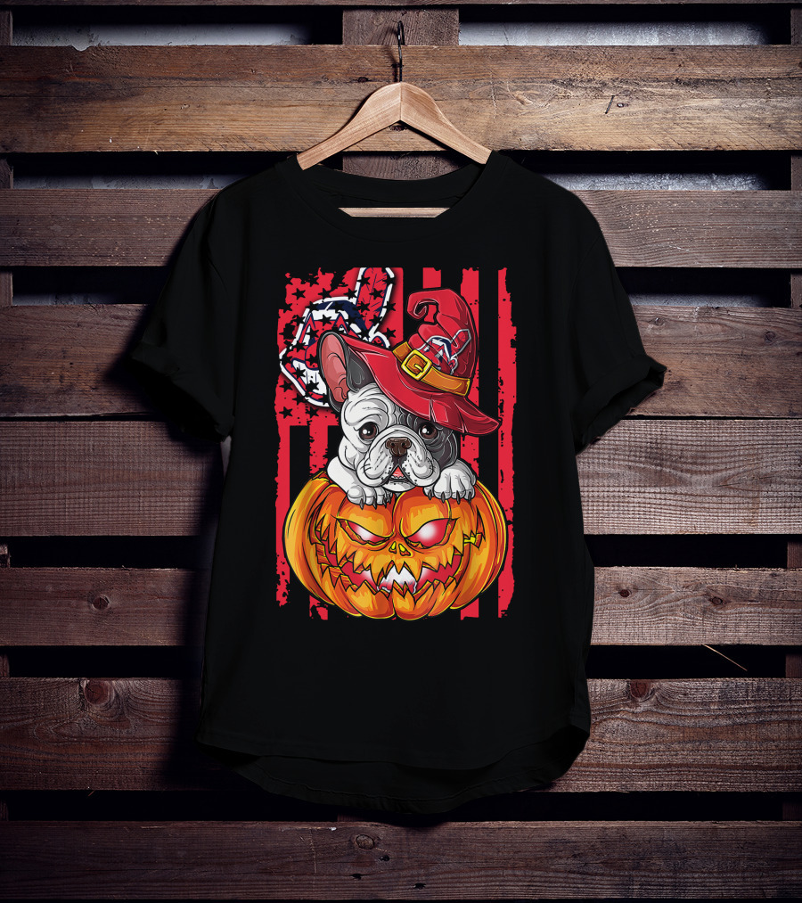 Hlw Bulldog Cleveland Indians Halloween Pumpkin Wizard Hat T-Shirt