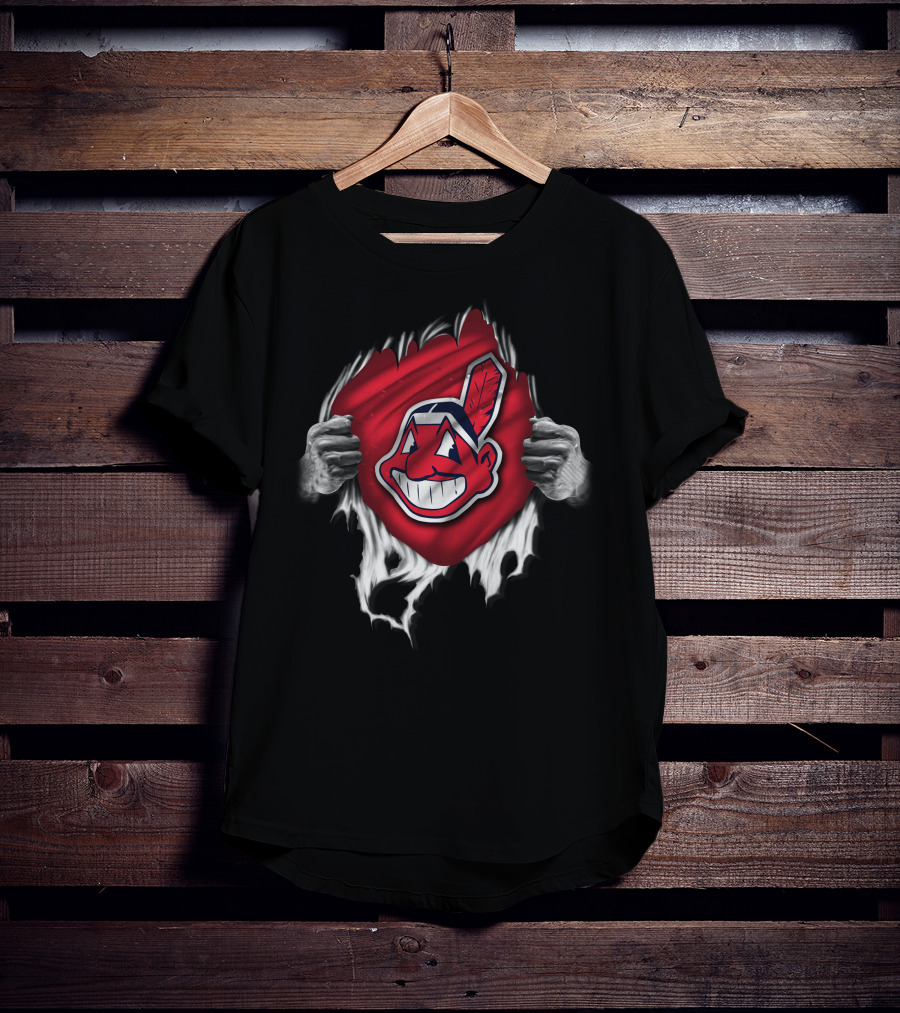 Torn Cleveland Indians Logo With Ripped Red Background And Hands T-Shirt