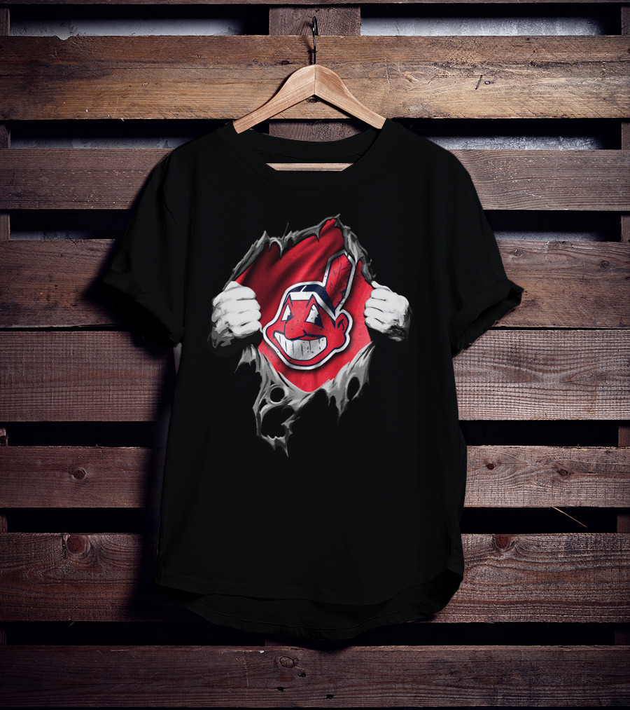 Cleveland Indians Chief Wahoo Torn Peeking Through T-Shirt