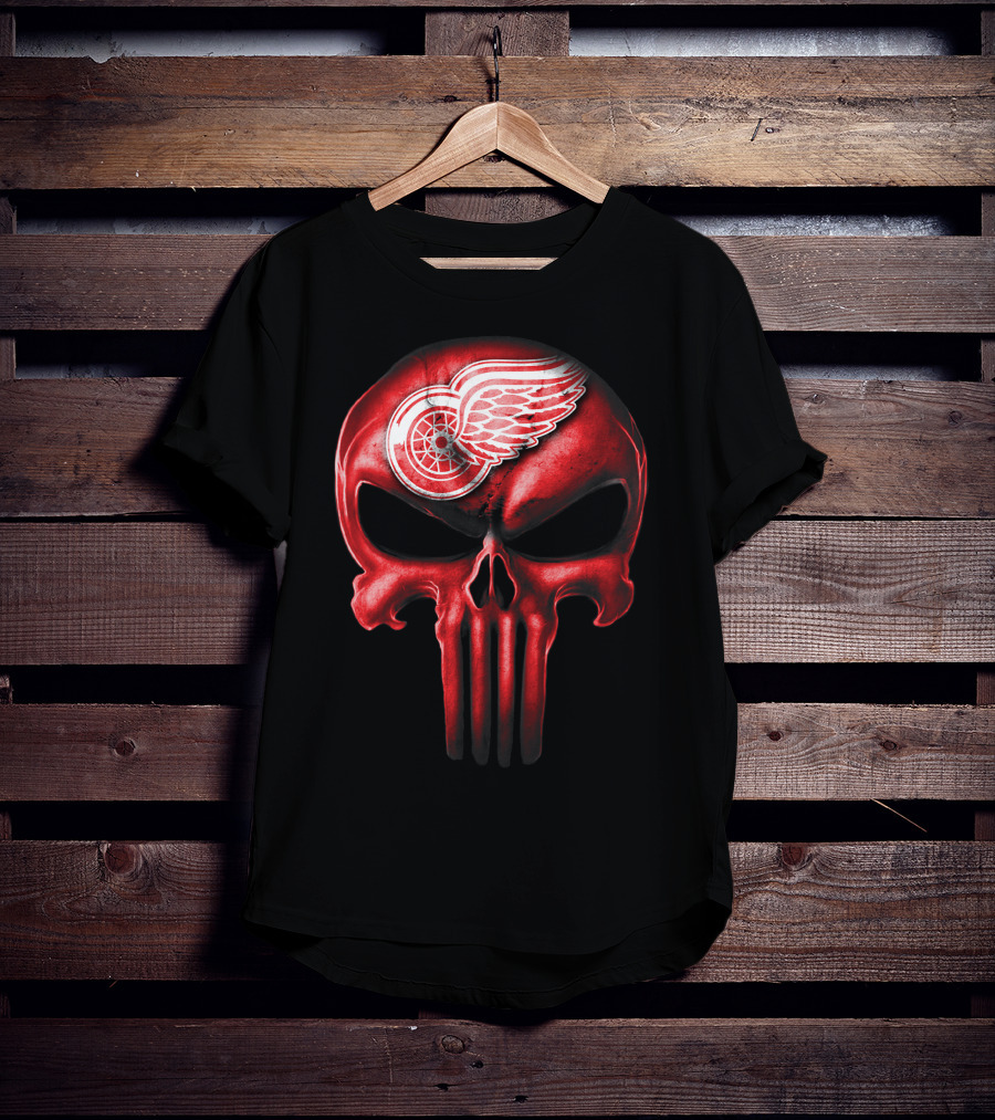 Detroit Red Wings Skull Punisher Crossover T-Shirt