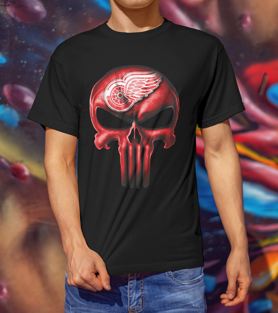 Detroit Red Wings Skull Punisher Crossover T-Shirt
