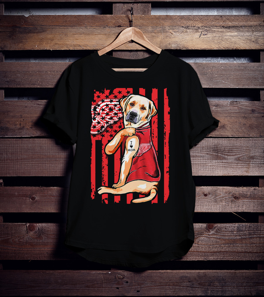 Labrador Retriever I Love Mom Detroit Red Wings Fan T-Shirt