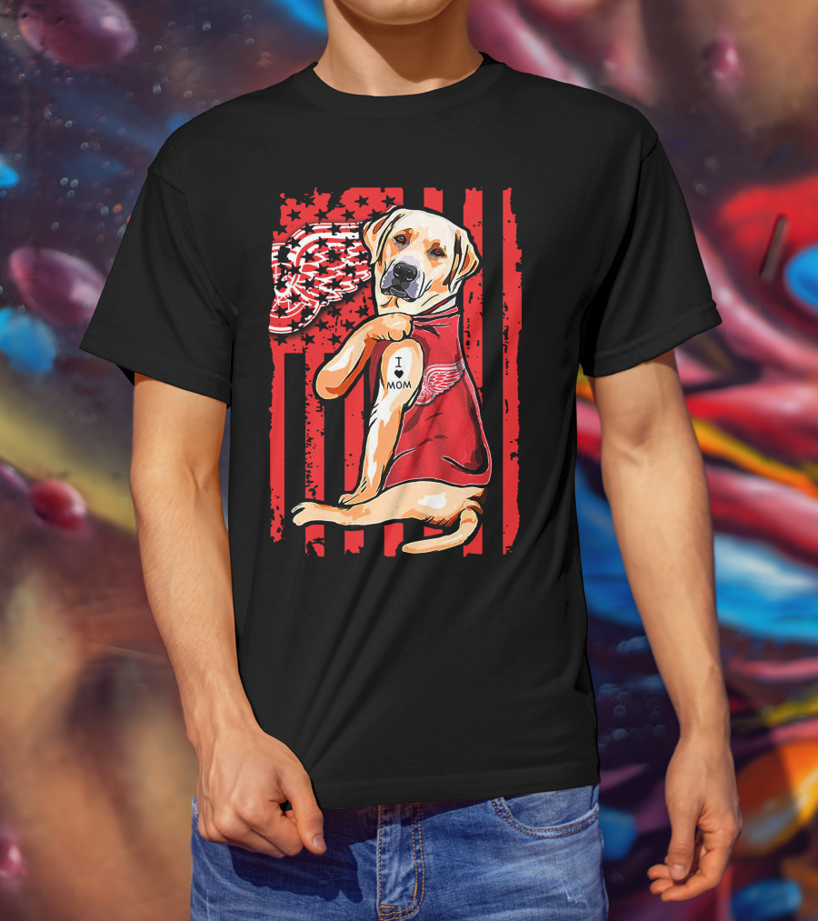 Labrador Retriever I Love Mom Detroit Red Wings Fan T-Shirt