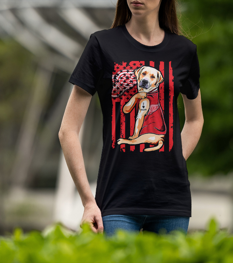 Labrador Retriever I Love Mom Detroit Red Wings Fan T-Shirt