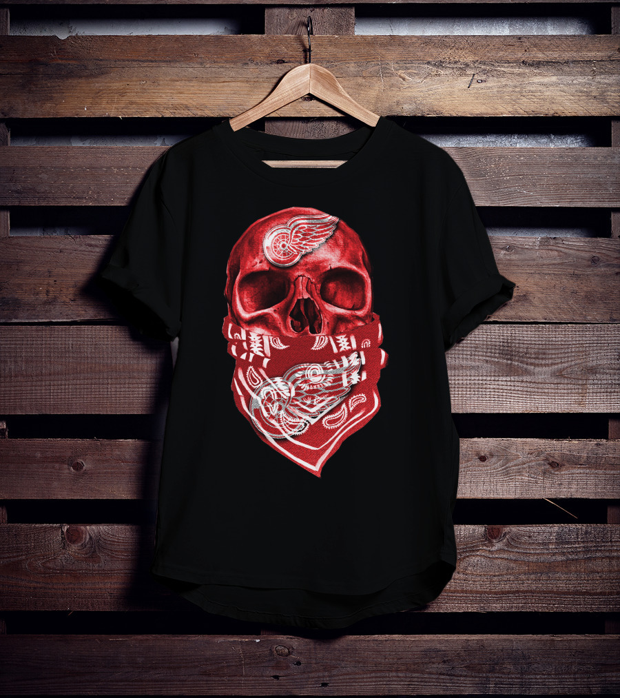Skull With Detroit Red Wings Bandana T-Shirt