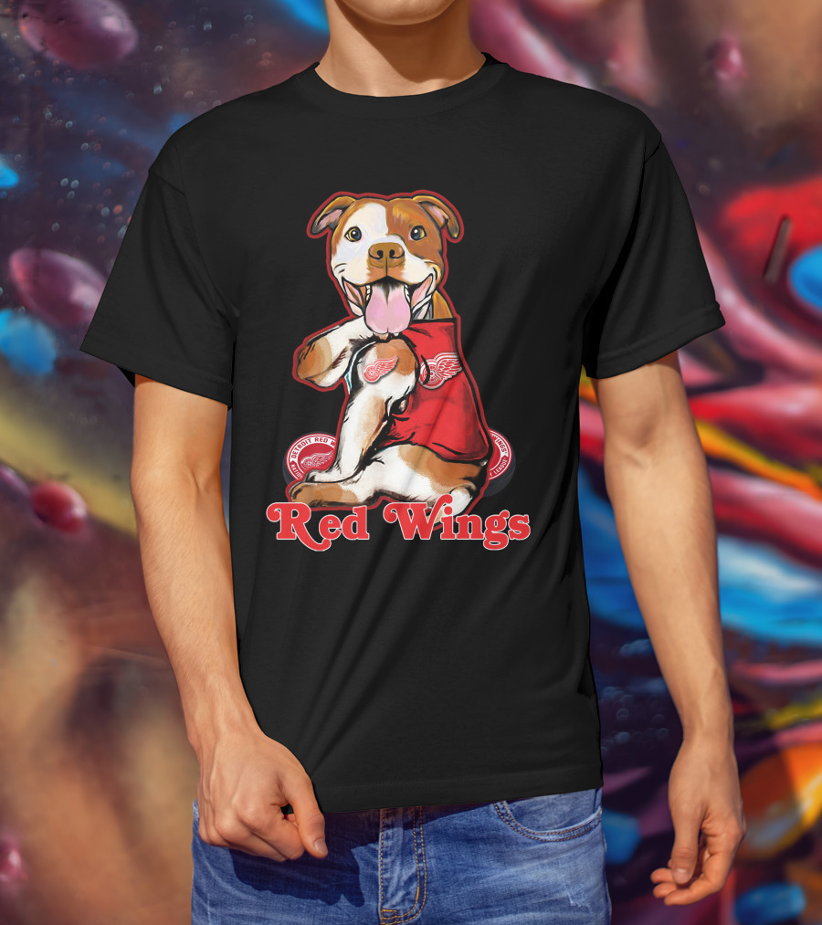 Pittbull Wearing Detroit Red Wings Gear Red Wings T-Shirt