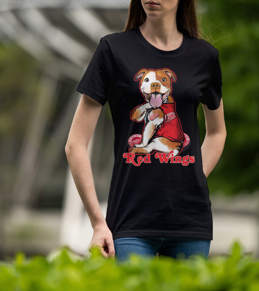 Pittbull Wearing Detroit Red Wings Gear Red Wings T-Shirt