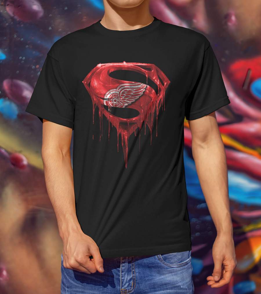 Detroit Red Wings Dripping Superman T-Shirt