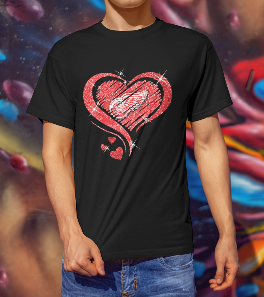 Heart Diamond Glitter Detroit Red Wings T-Shirt
