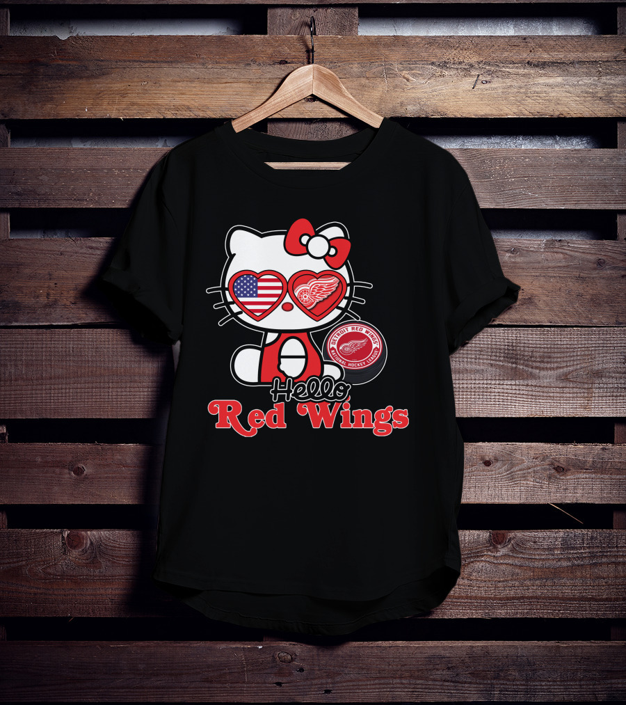 Hello Kitty Detroit Red Wings NHL American Flag T-Shirt