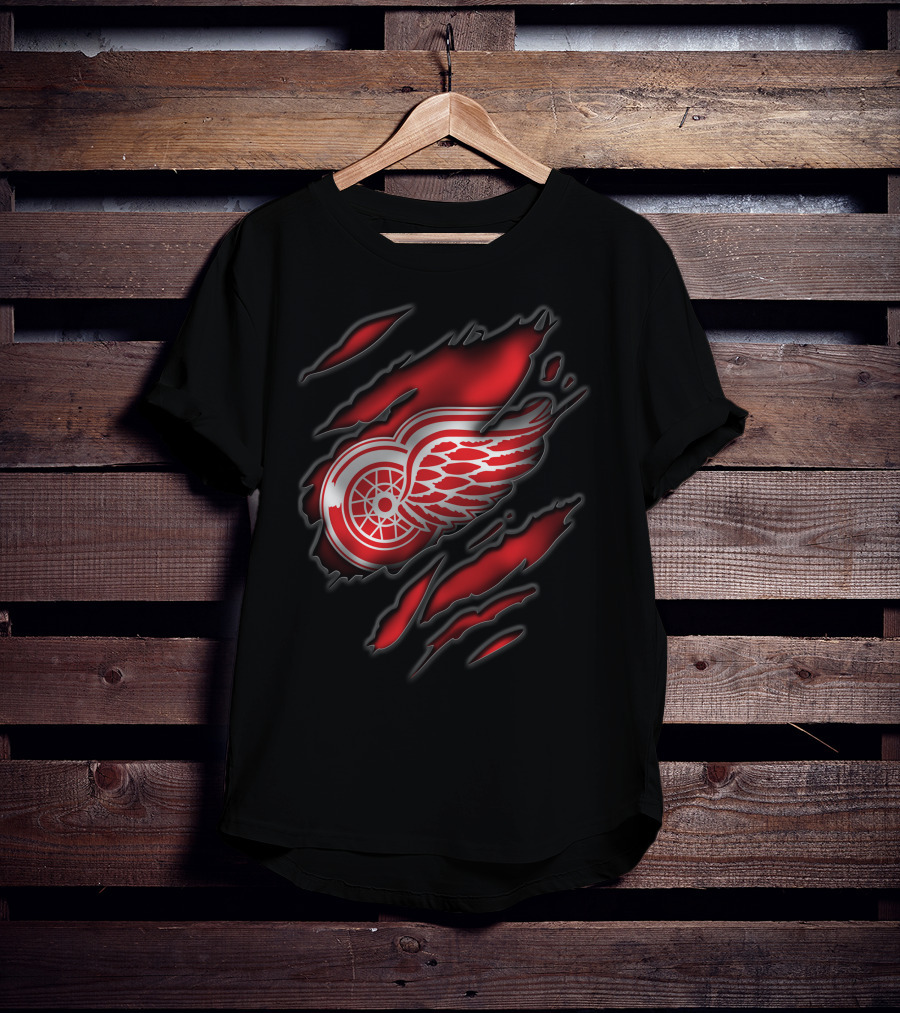 Torn Detroit Red Wings Logo Claw Marks T-Shirt
