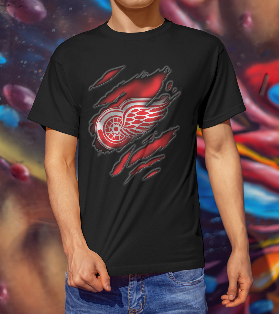 Torn Detroit Red Wings Logo Claw Marks T-Shirt