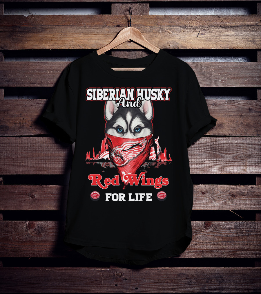 Siberian Husky And Red Wings For Life T-Shirt