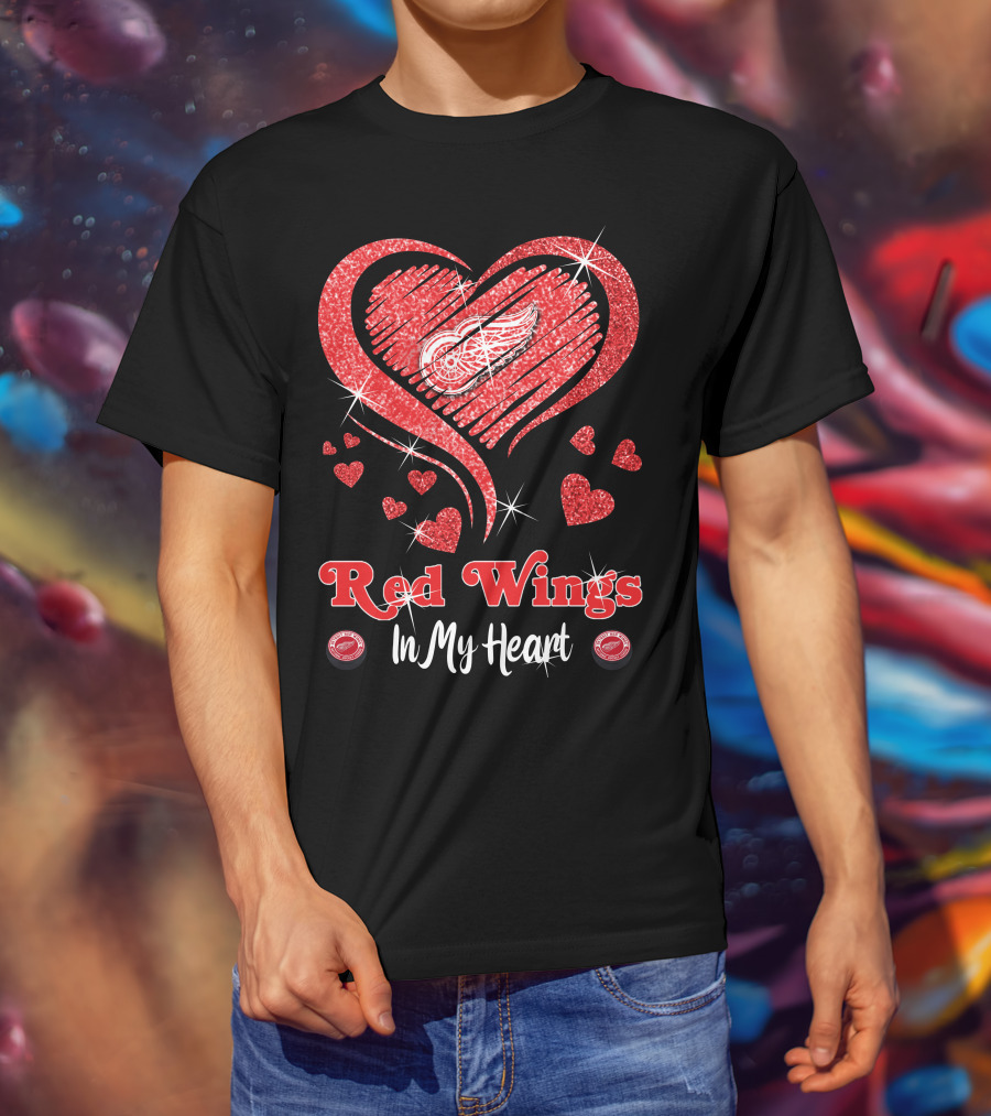 Red Wings In My Heart Detroit Love T-Shirt