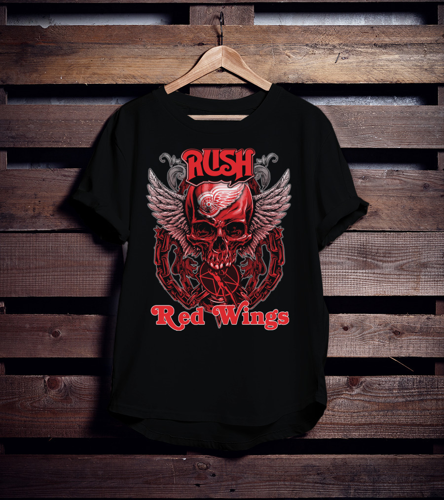 Rush Red Wings Skull Wings Chain T-Shirt