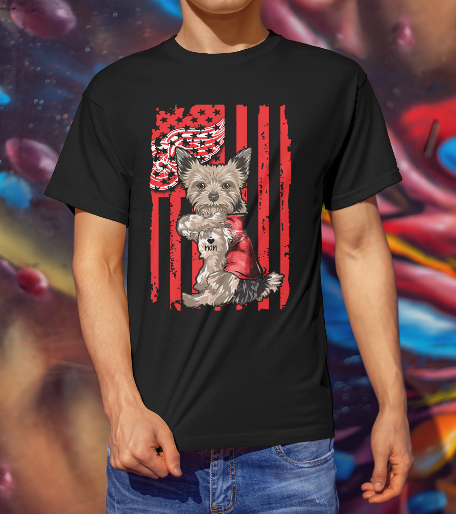 Yorkshire Terrier I Love Mom Detroit Red Wings T-Shirt