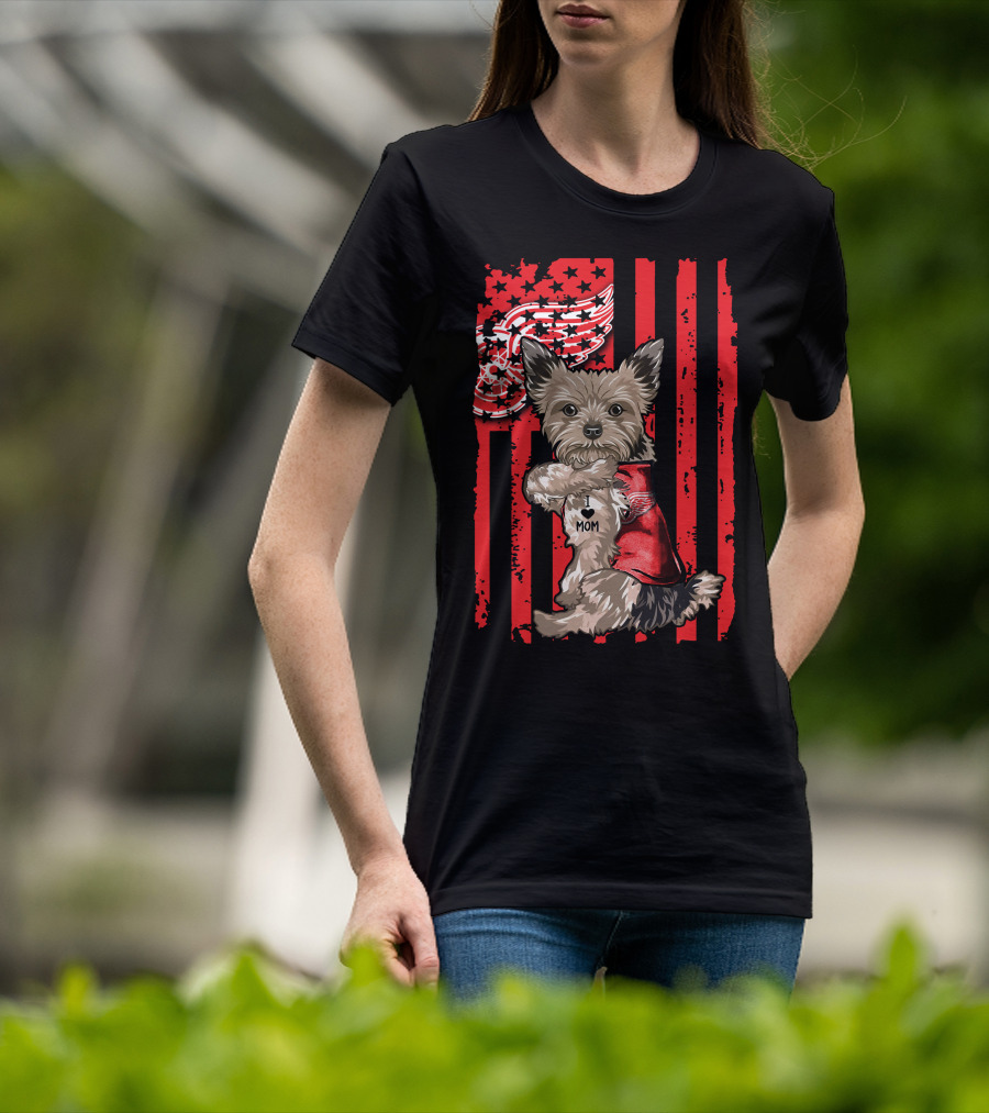 Yorkshire Terrier I Love Mom Detroit Red Wings T-Shirt