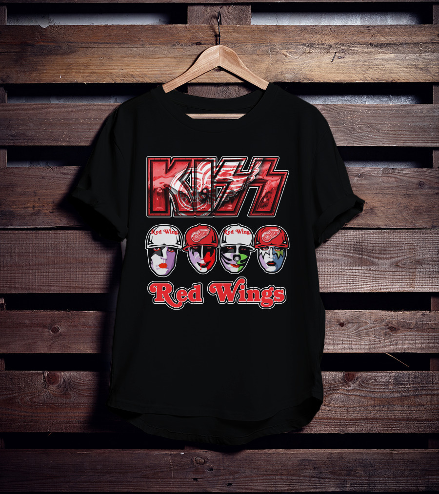 Kiss Detroit Red Wings Face Makeup Hockey Caps T-Shirt