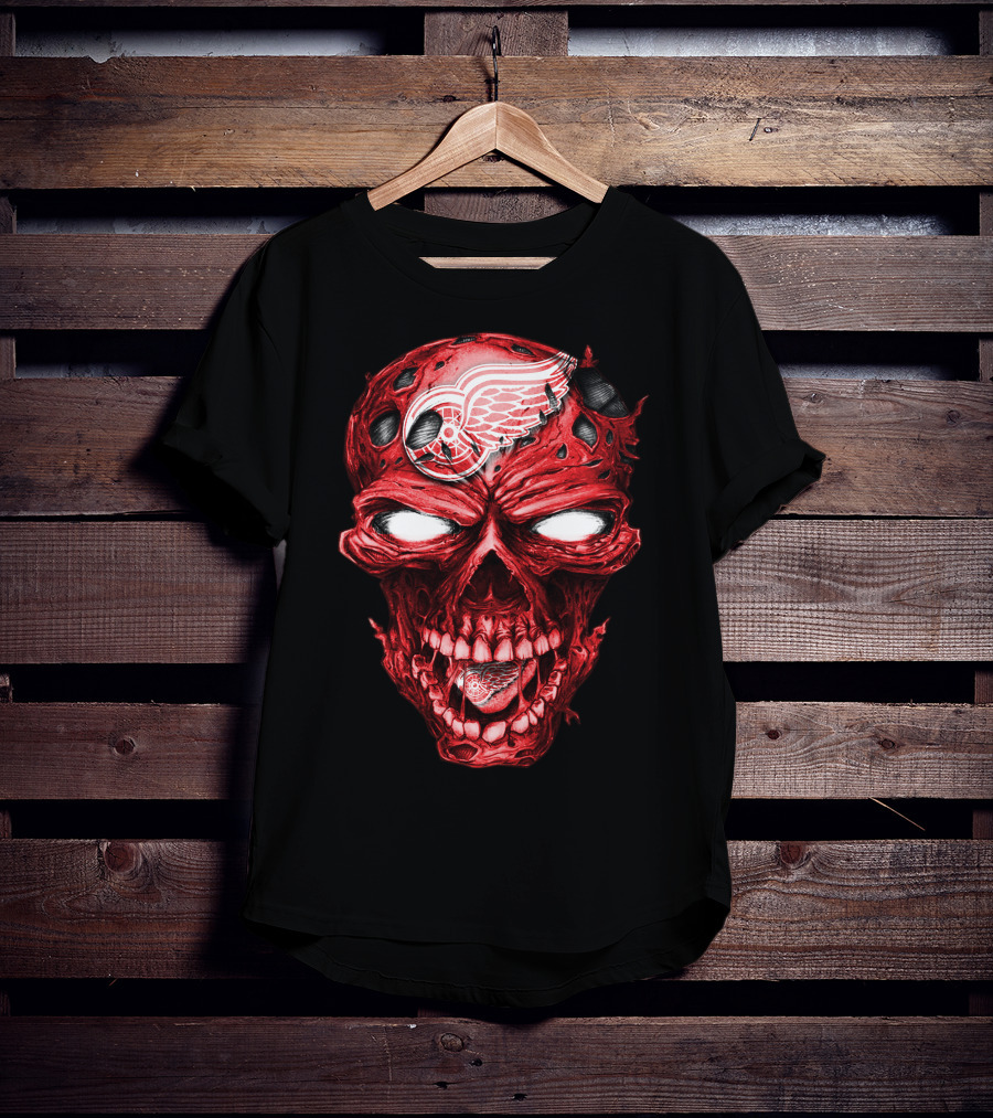 Detroit Red Wings Skull Helmet Hockey Emblem T-Shirt