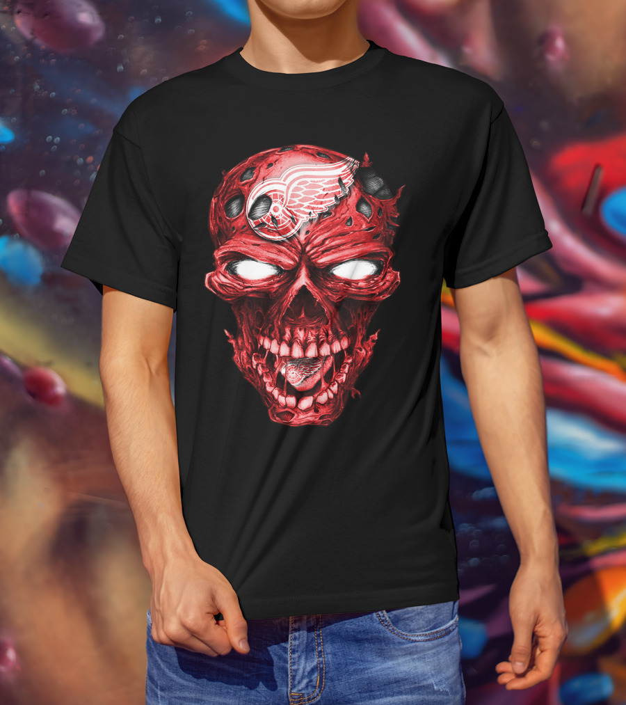 Detroit Red Wings Skull Helmet Hockey Emblem T-Shirt