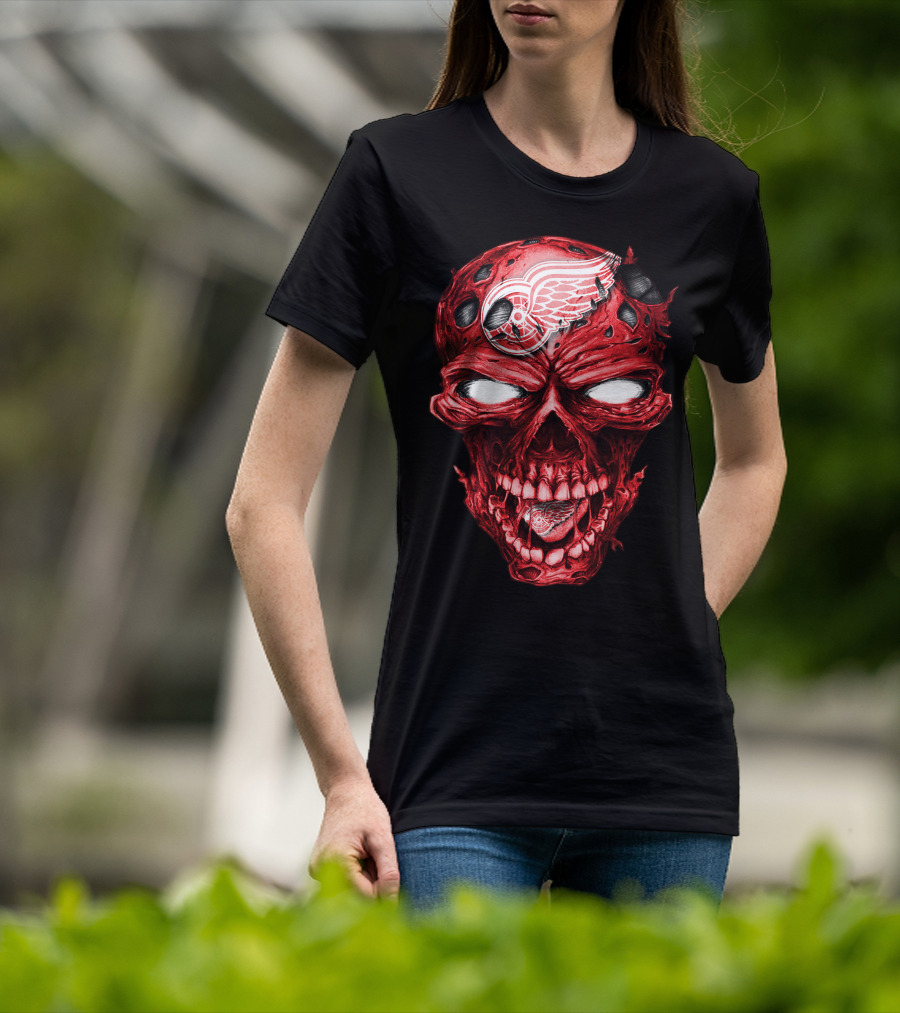 Detroit Red Wings Skull Helmet Hockey Emblem T-Shirt