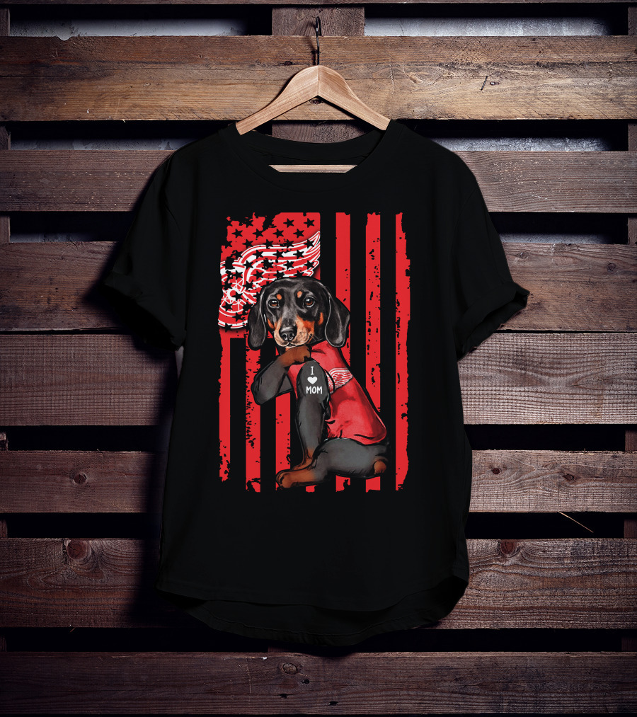 Dachshund I Love Mom Detroit Red Wings T-Shirt