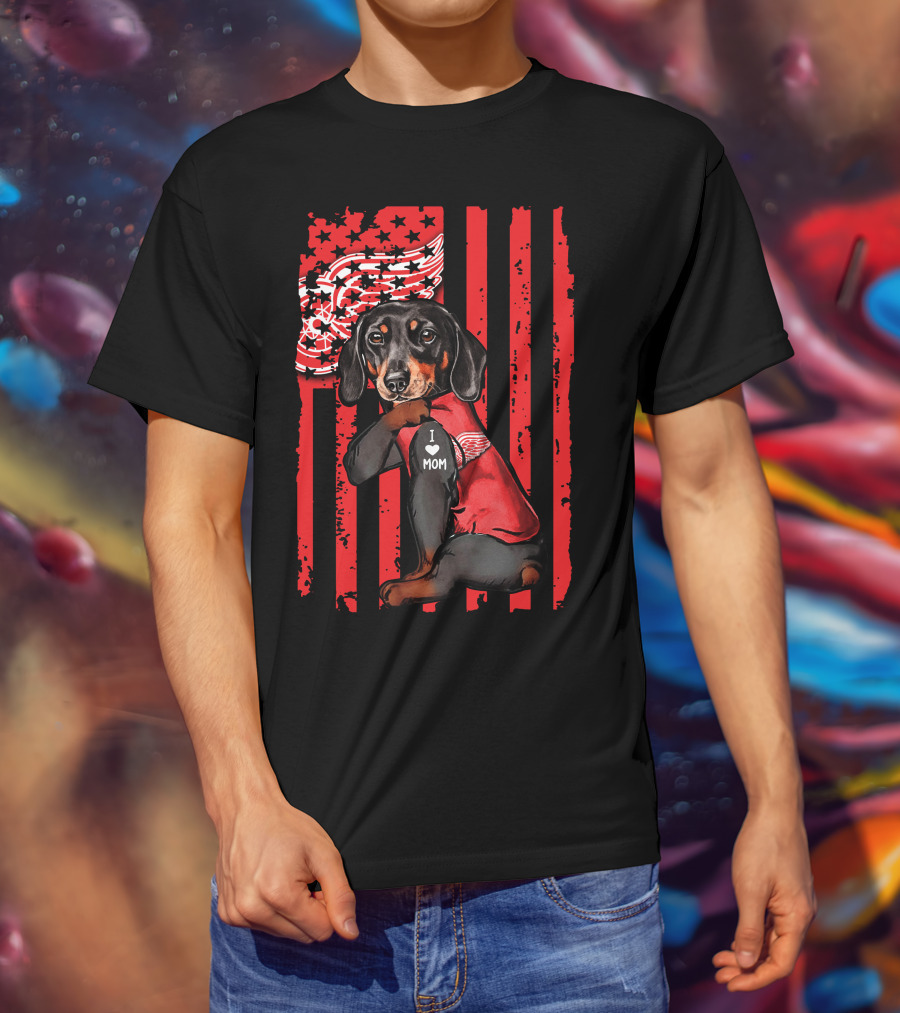 Dachshund I Love Mom Detroit Red Wings T-Shirt