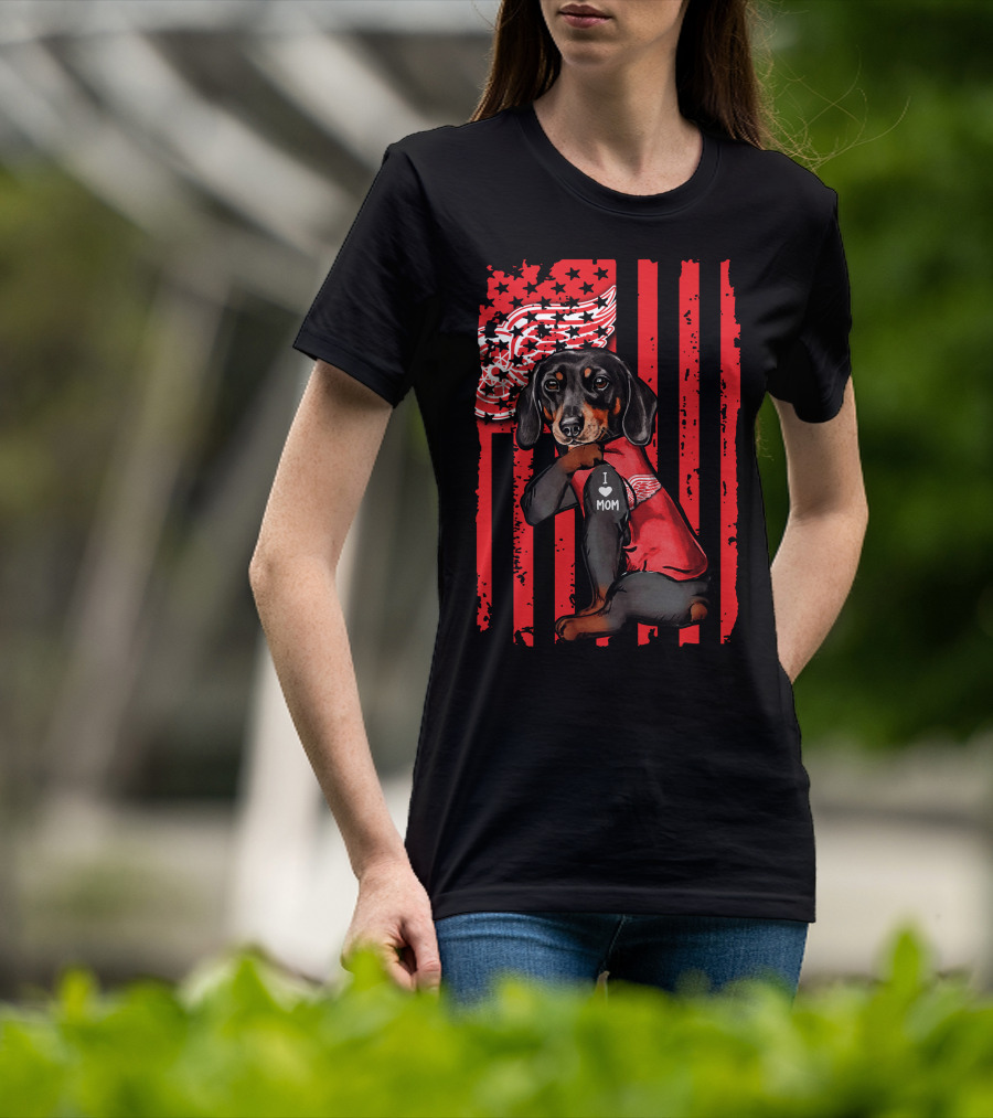 Dachshund I Love Mom Detroit Red Wings T-Shirt