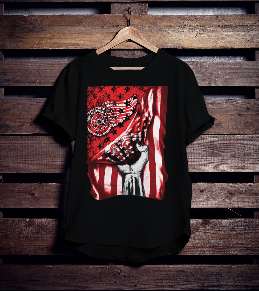 Detroit Red Wings American Flag Fist Star Graphics T-Shirt