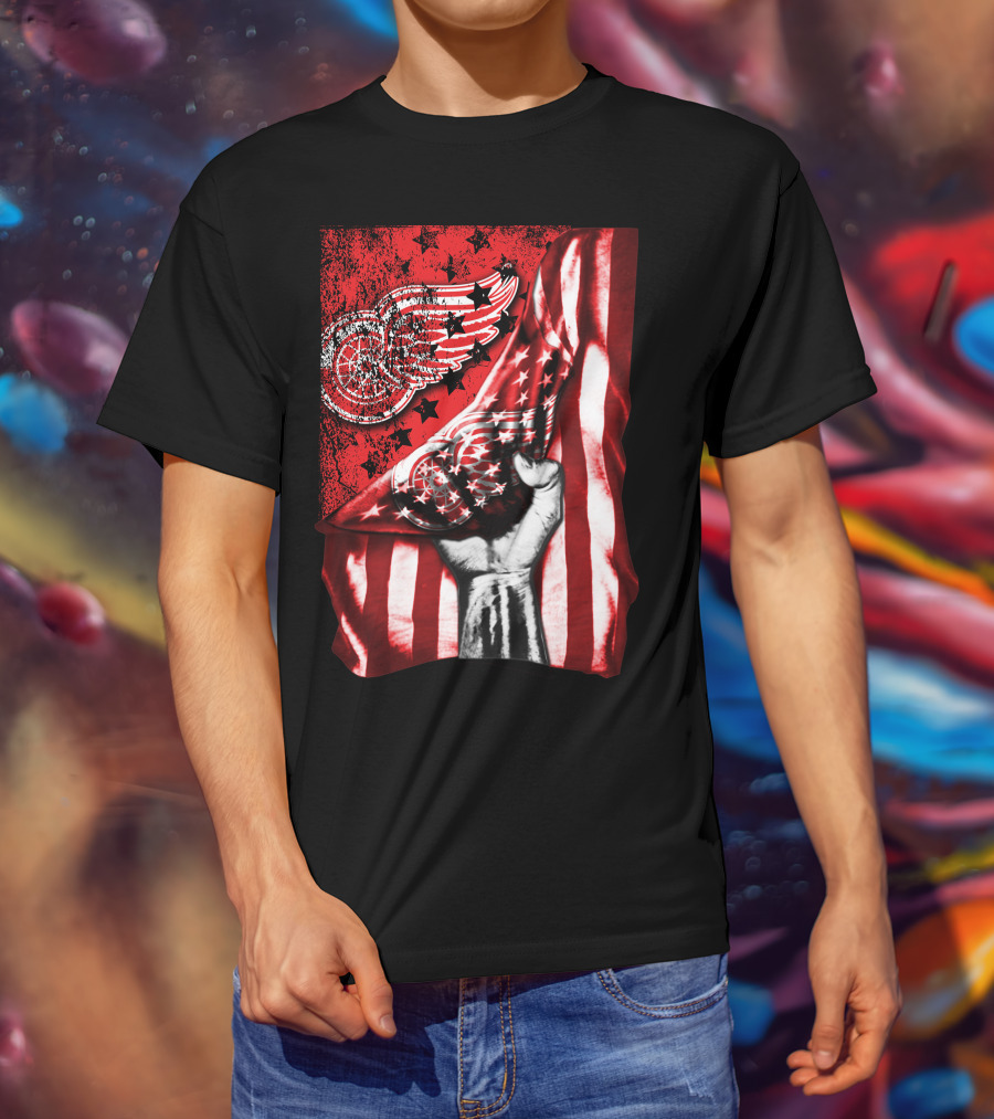 Detroit Red Wings American Flag Fist Star Graphics T-Shirt