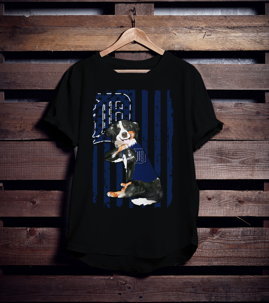 Border Collie Detroit Tigers I Love Mom T-Shirt