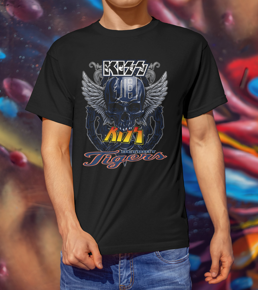 Kiss Detroit Tigers Skull With Wings And Chain T-Shirt