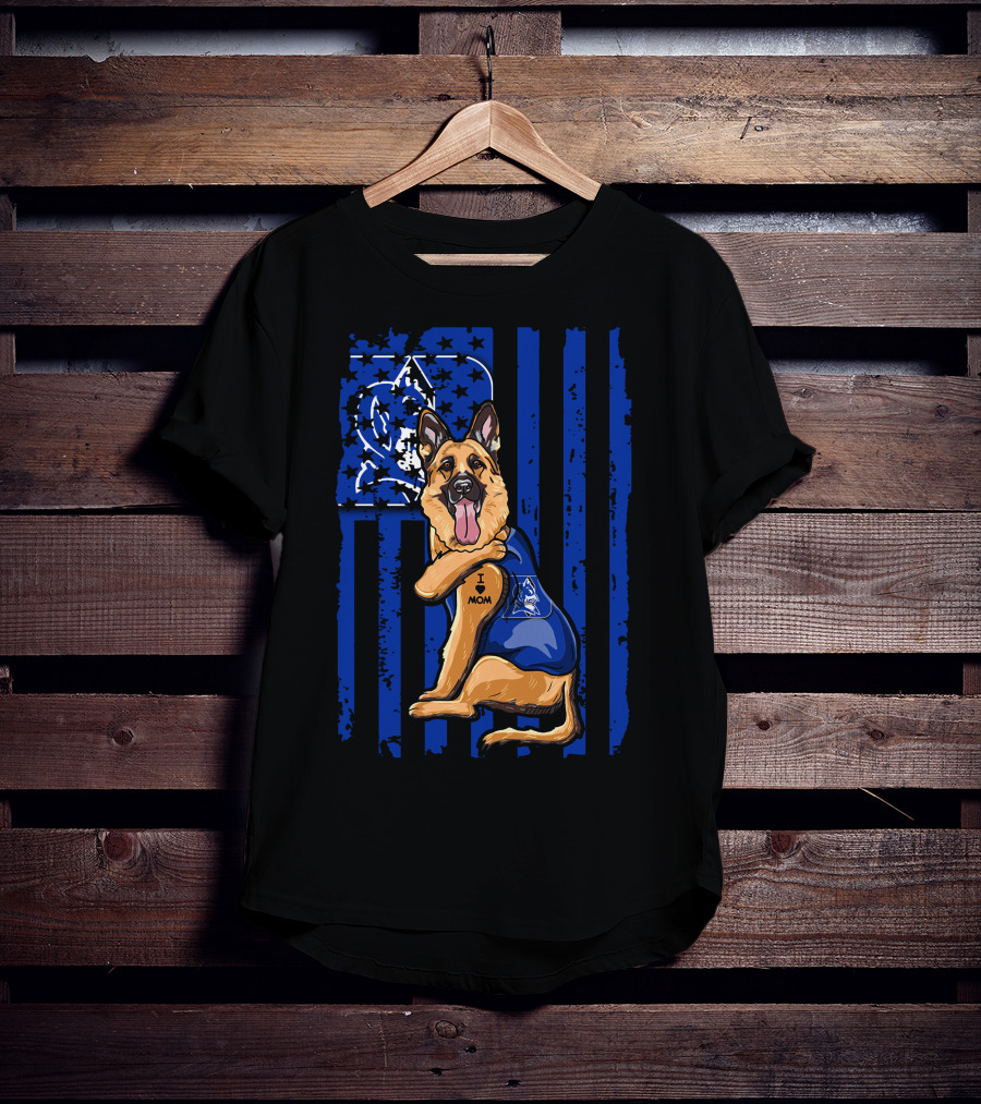 German Shepherd I Love Mom Duke Blue Devils Flag T-Shirt