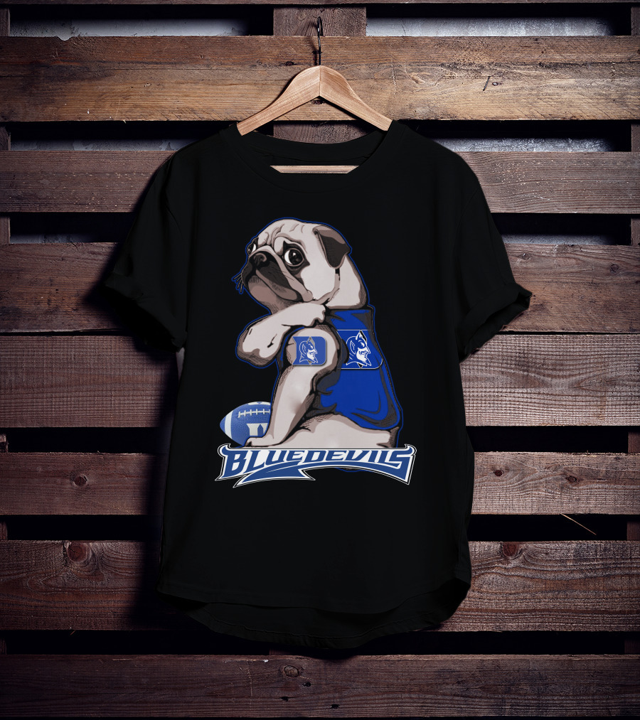 Pug Wearing Blue Devils Football Jersey T-Shirt