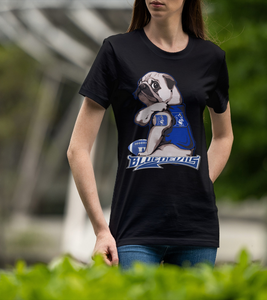 Pug Wearing Blue Devils Football Jersey T-Shirt