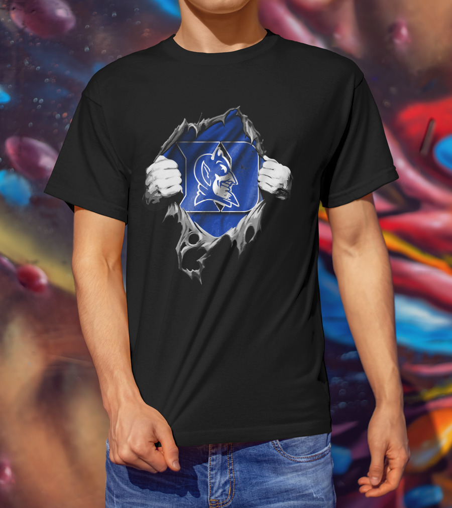 Torn Duke Blue Devils Logo Rip Open With Hands T-Shirt