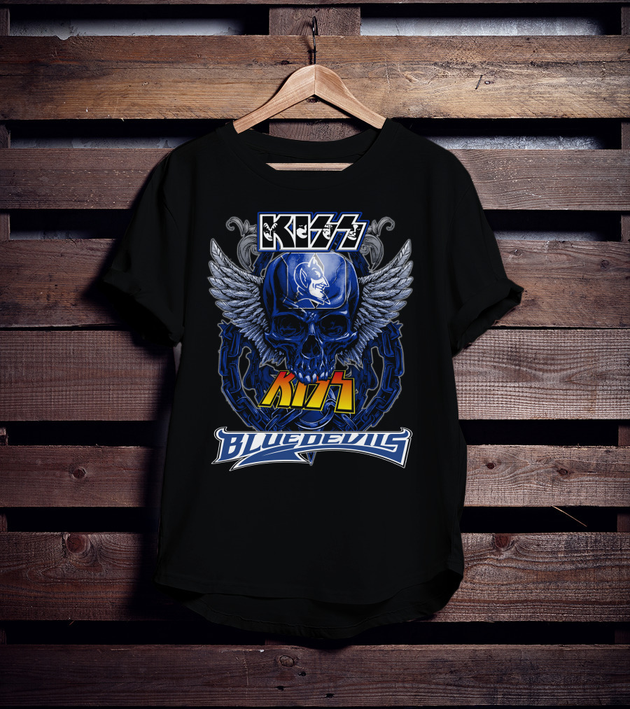 Kiss Blue Devils Skull Wings Chain T-Shirt