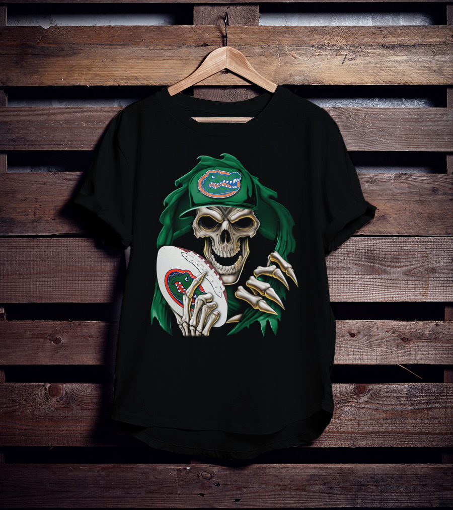 Skullbong Florida Gators Skeleton With Football And Logo T-Shirt