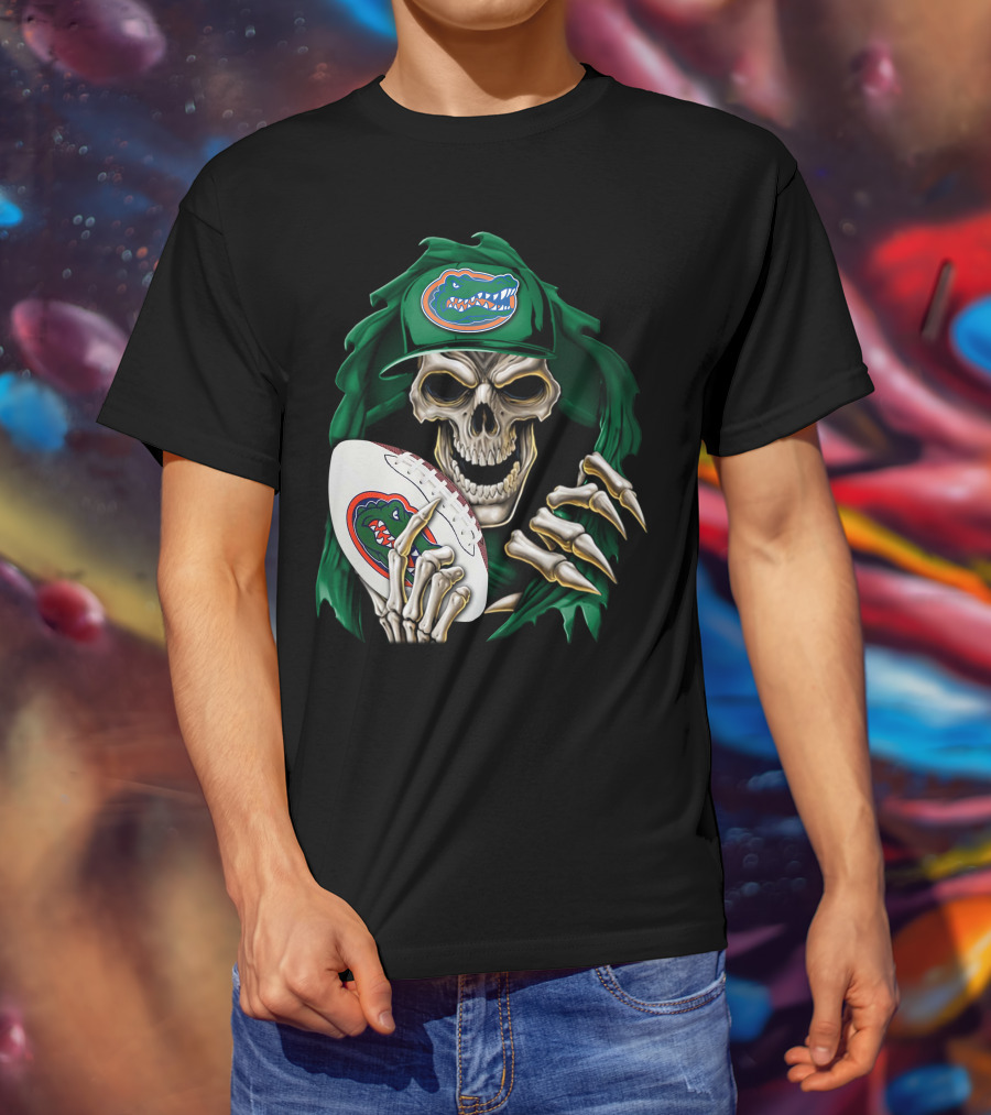 Skullbong Florida Gators Skeleton With Football And Logo T-Shirt