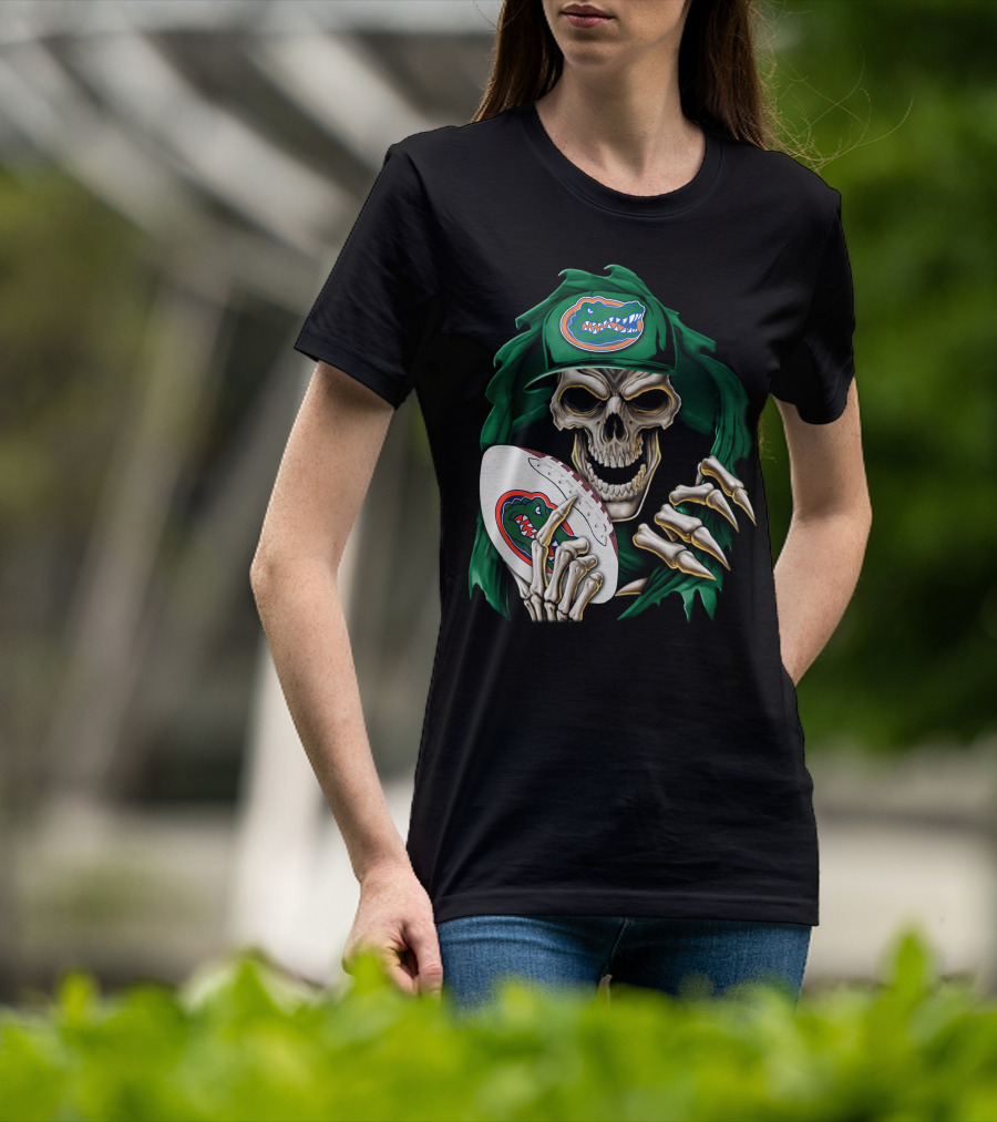 Skullbong Florida Gators Skeleton With Football And Logo T-Shirt
