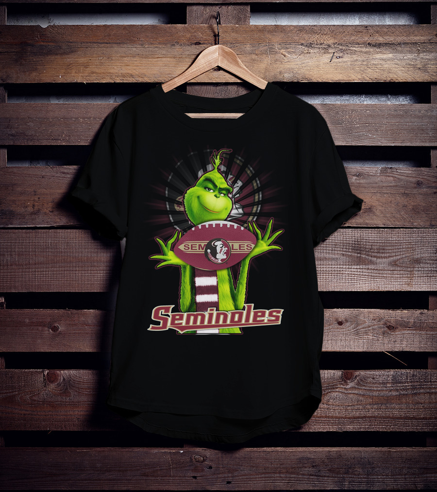 Grinch Holding Football Florida State Seminoles Fan T-Shirt