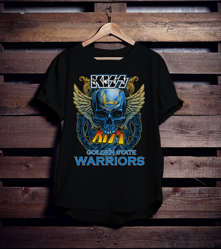 Kiss Golden State Warriors Blue Skull With Wings And Chains T-Shirt